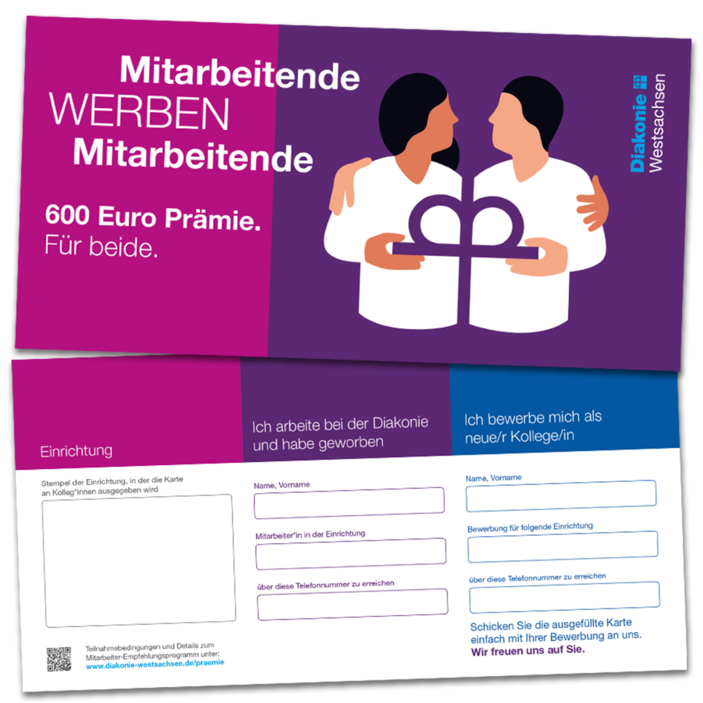 Aktionskarte mit Prämie und sonstigen Informationen rund um Mitarbeitende werben Mitarbeitende