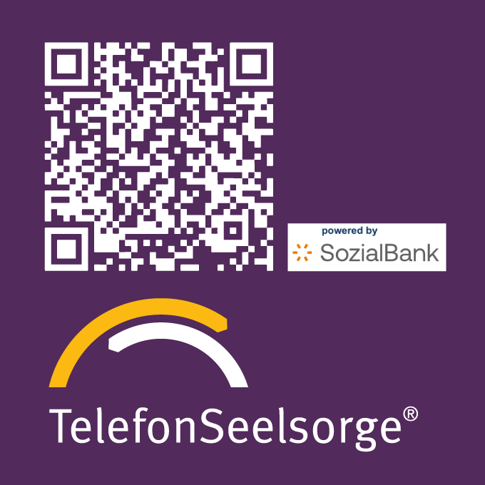Die Grafik zeigt das Logo der Telefonseelsorge, den QR-Code zur Onlinespende und das Logo der Spendenbank